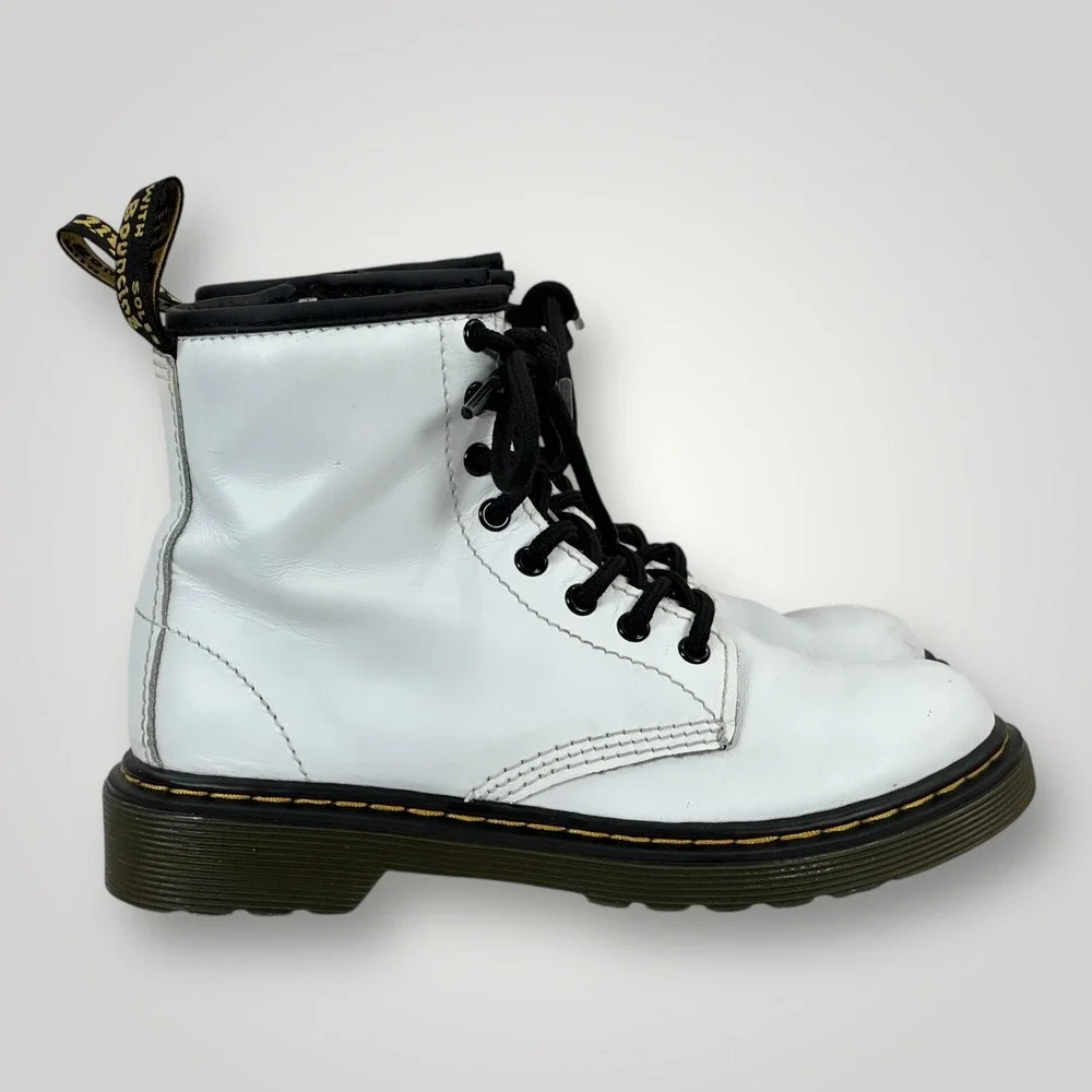 Doc Martens White Leather Unisex Side Zip Boots 1460 Junior Youth US‎ Size 1